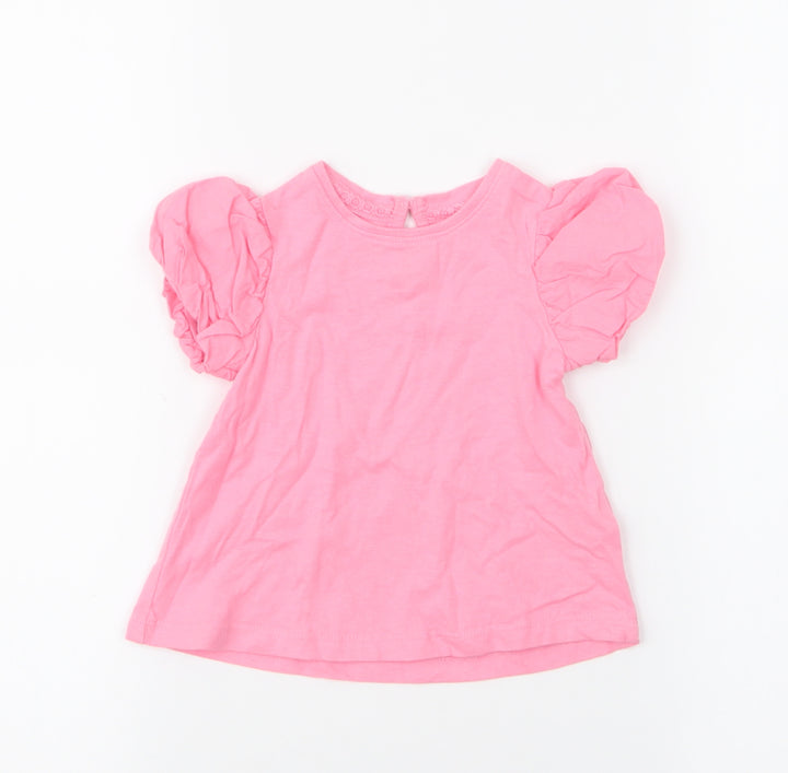 NEXT Girls Pink 100% Cotton Jersey Blouse Size 9-12 Months Round Neck Button