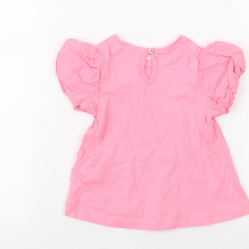 NEXT Girls Pink  100% Cotton Jersey Blouse Size 9-12 Months Round Neck Button