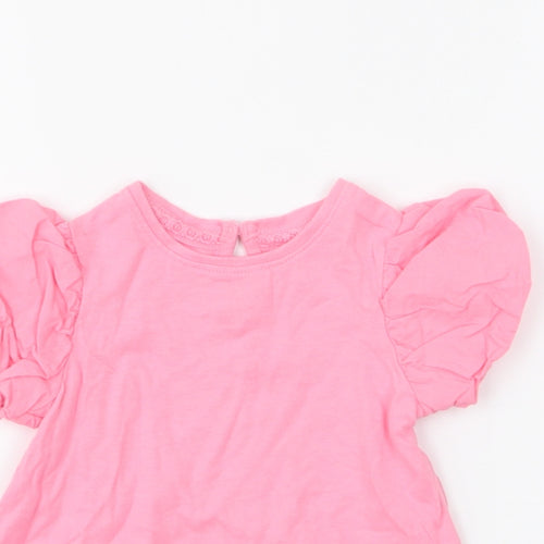 NEXT Girls Pink  100% Cotton Jersey Blouse Size 9-12 Months Round Neck Button