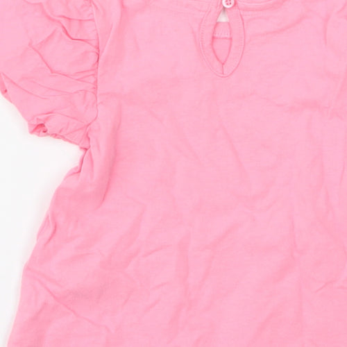 NEXT Girls Pink  100% Cotton Jersey Blouse Size 9-12 Months Round Neck Button