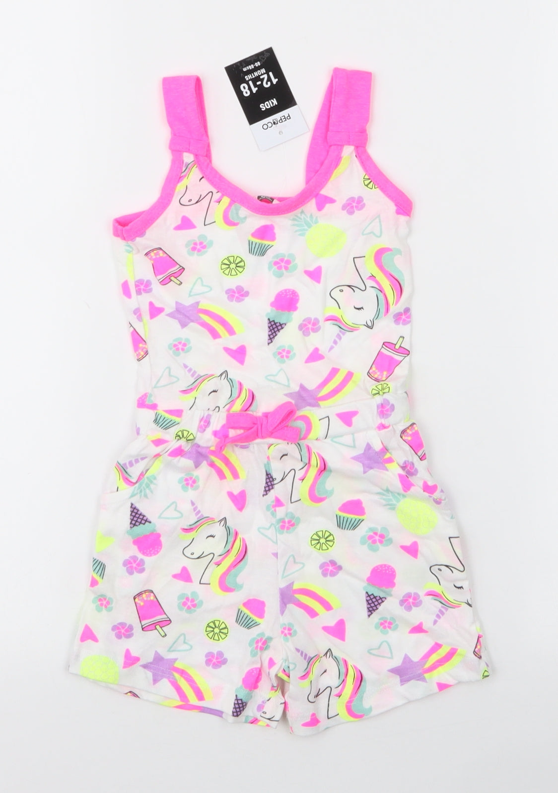 pep & co Girls Multicoloured Floral 100% Cotton Romper One-Piece Size 12-18 Months  Pullover