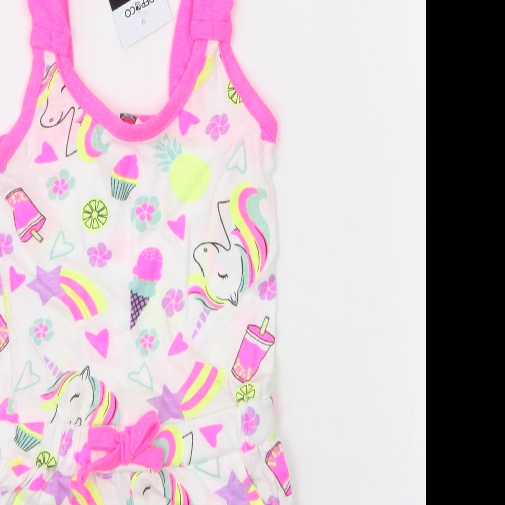 pep & co Girls Multicoloured Floral 100% Cotton Romper One-Piece Size 12-18 Months  Pullover