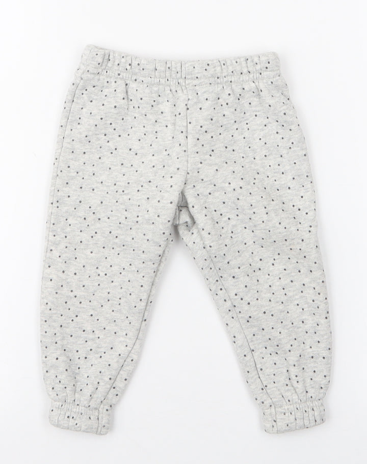 Primark Girls Grey Polka Dot Cotton Jogger Trousers Size 9-12 Months Pullover