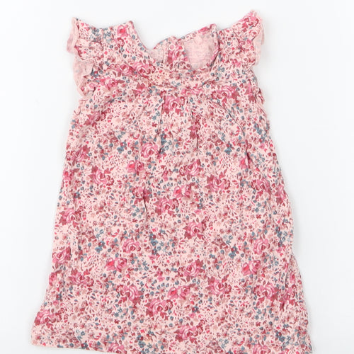 NEXT Girls Pink Floral 100% Cotton A-Line  Size 9-12 Months  Round Neck Snap