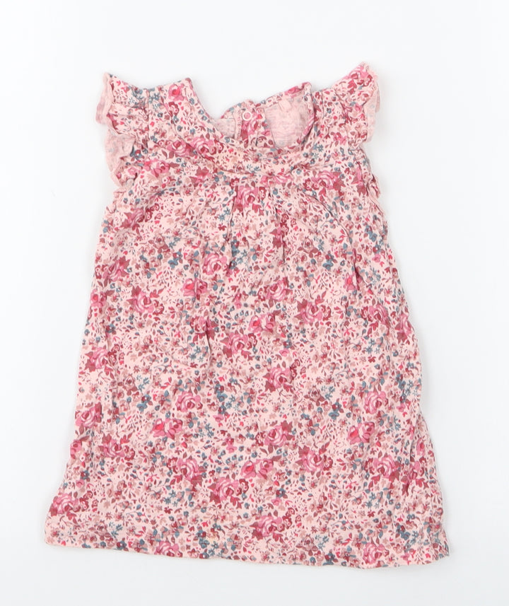 NEXT Girls Pink Floral 100% Cotton A-Line Size 9-12 Months Round Neck Snap