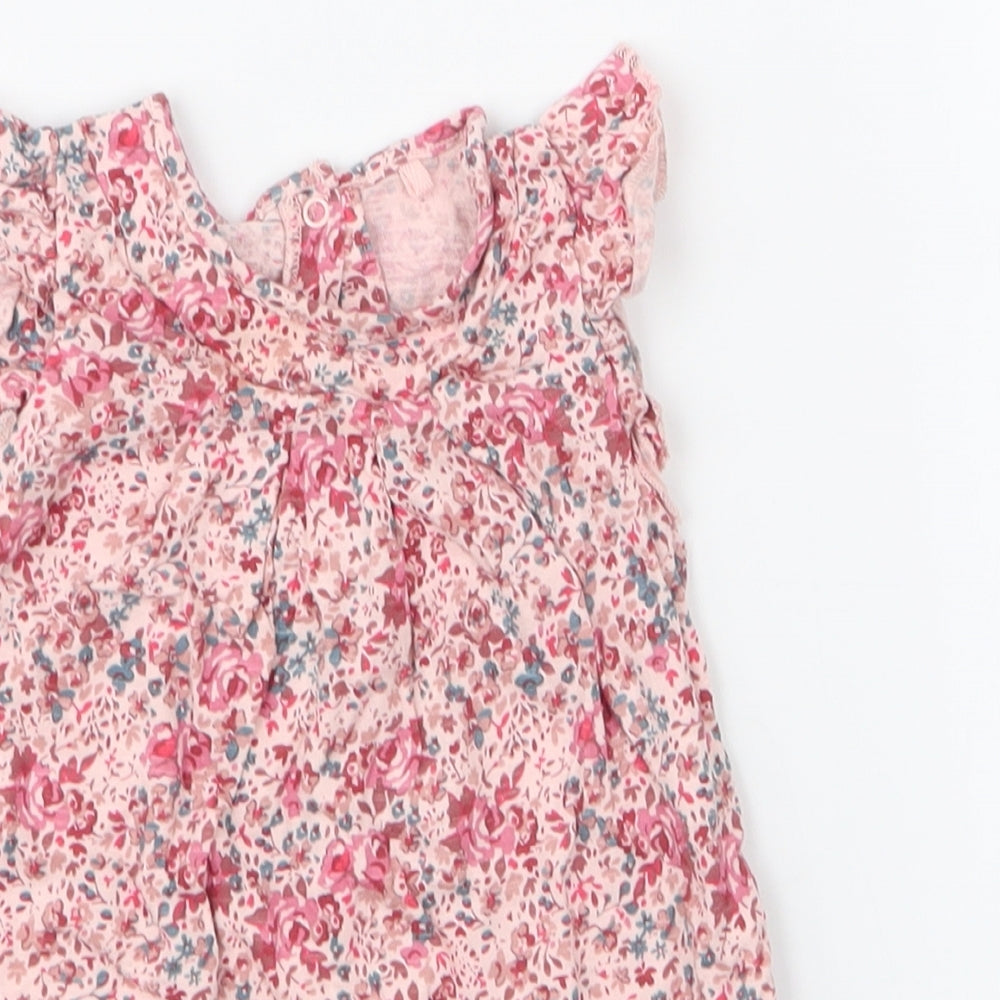 NEXT Girls Pink Floral 100% Cotton A-Line  Size 9-12 Months  Round Neck Snap