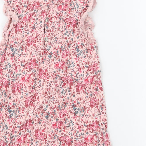 NEXT Girls Pink Floral 100% Cotton A-Line  Size 9-12 Months  Round Neck Snap