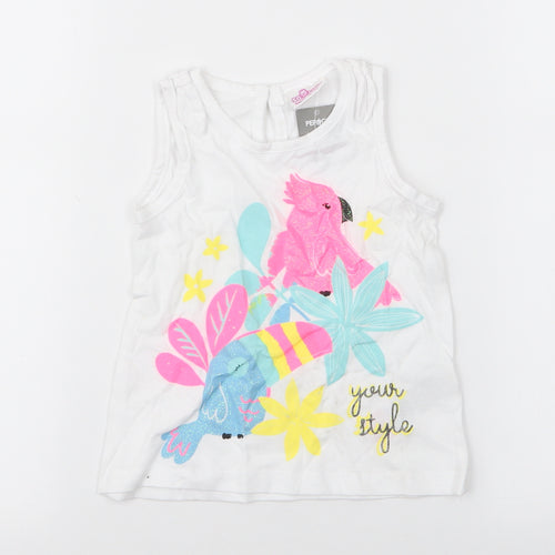 pep & co Girls White Floral 100% Cotton Camisole Tank Size 12-18 Months Round Neck Pullover - Parots