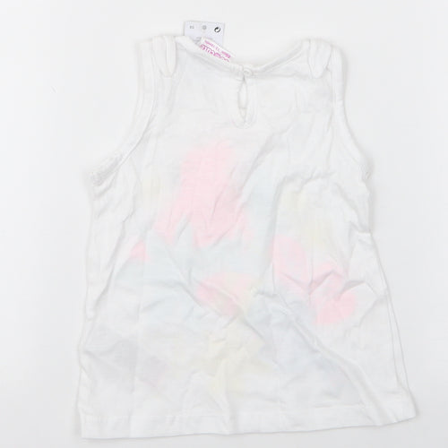 pep & co Girls White Floral 100% Cotton Camisole Tank Size 12-18 Months Round Neck Pullover - Parots