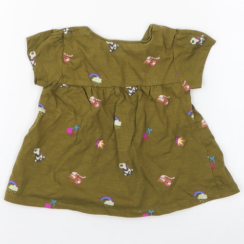 NEXT Girls Green Floral 100% Cotton Jersey T-Shirt Size 9-12 Months Round Neck Pullover - Zoo Animal print