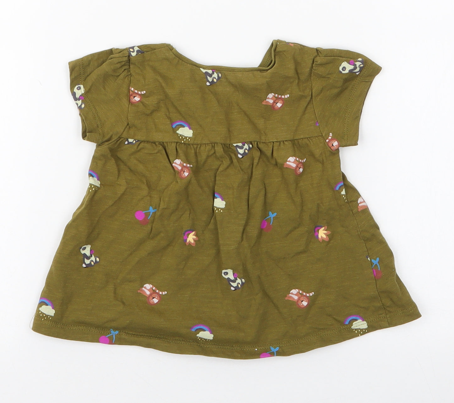 NEXT Girls Green Floral 100% Cotton Jersey T-Shirt Size 9-12 Months Round Neck Pullover - Zoo Animal print
