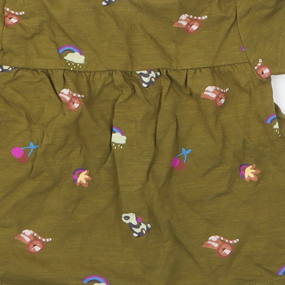 NEXT Girls Green Floral 100% Cotton Jersey T-Shirt Size 9-12 Months Round Neck Pullover - Zoo Animal print