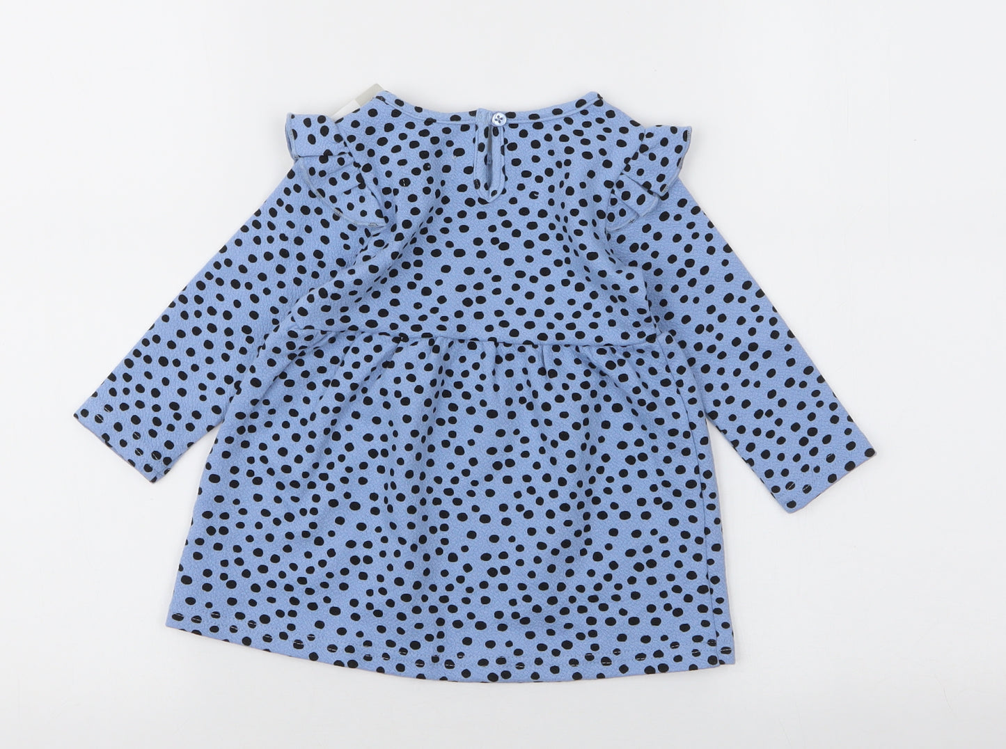 Primark Girls Blue Polka Dot Cotton Skater Dress  Size 9-12 Months  Round Neck Buckle