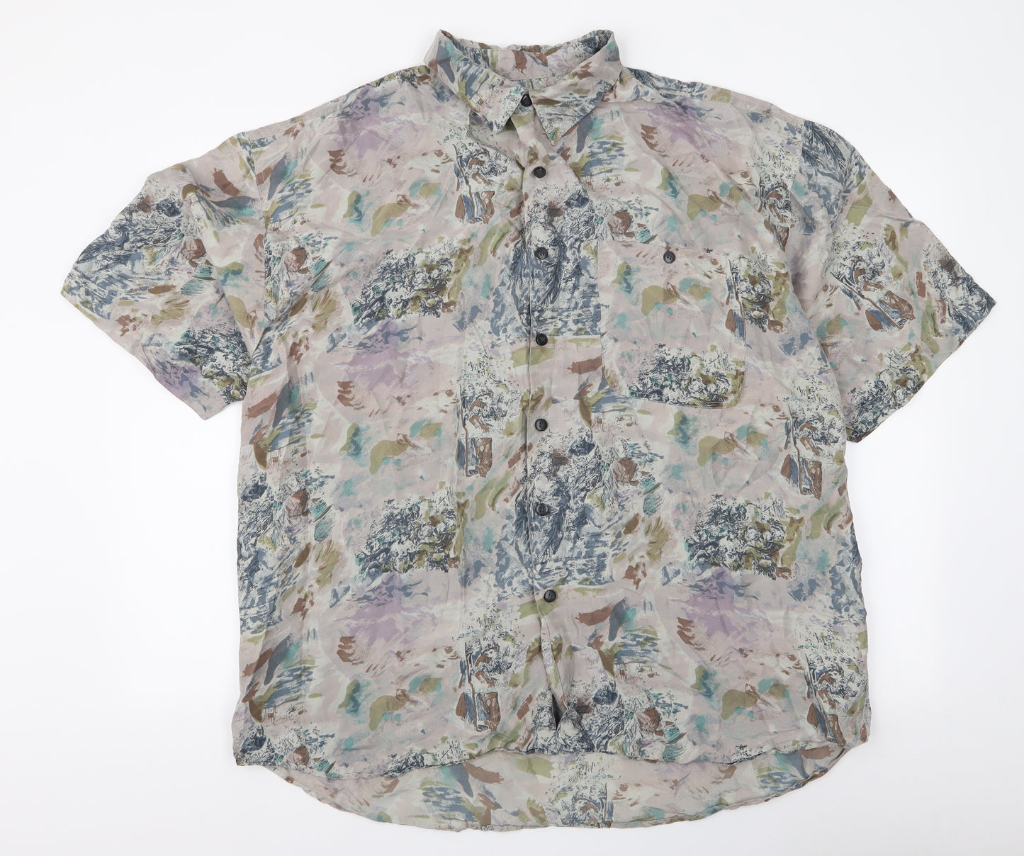 Summa Mens Multicoloured Camouflage Silk  Button-Up Size XL Collared Button