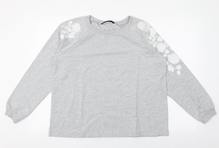 dunnes Womens Grey Floral Polyester Pullover Sweatshirt Size L Pullover