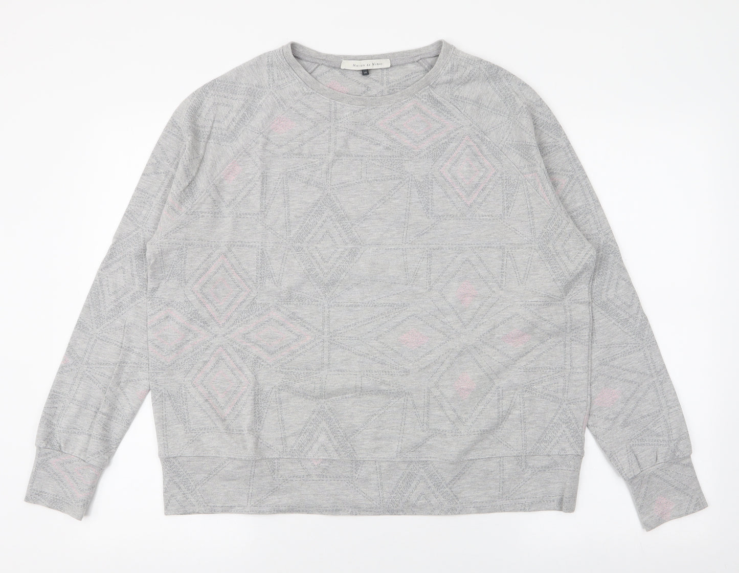 Maison De Nimes Womens Grey Geometric Cotton Pullover Sweatshirt Size 14  Pullover