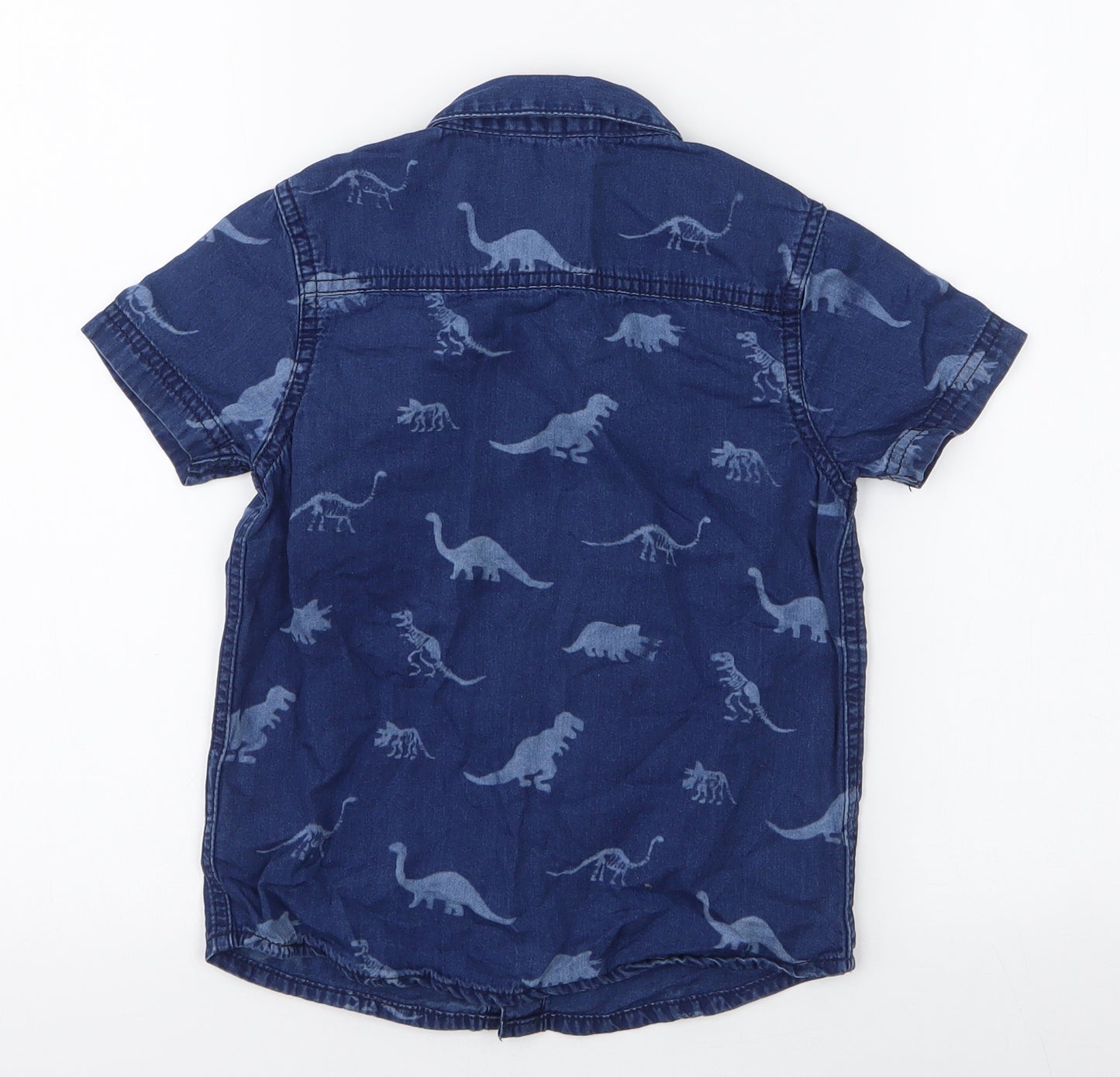 F&F Boys Blue  100% Cotton Basic Button-Up Size 4-5 Years Collared Button - Dinosaur