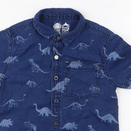 F&F Boys Blue  100% Cotton Basic Button-Up Size 4-5 Years Collared Button - Dinosaur