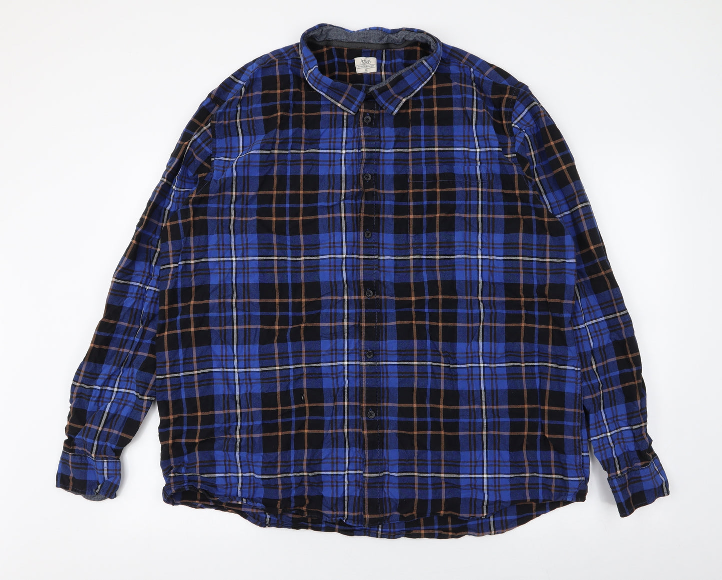 Matalan Mens Blue Plaid Cotton  Button-Up Size 3XL Collared Button