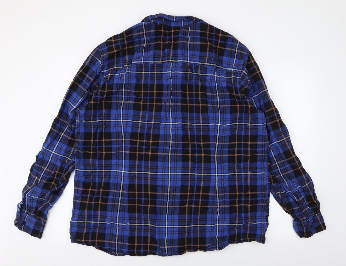 Matalan Mens Blue Plaid Cotton  Button-Up Size 3XL Collared Button