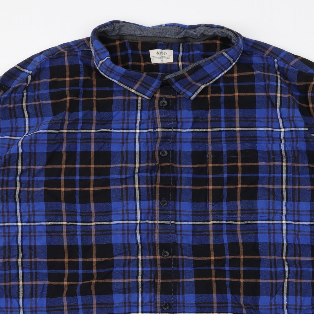 Matalan Mens Blue Plaid Cotton  Button-Up Size 3XL Collared Button
