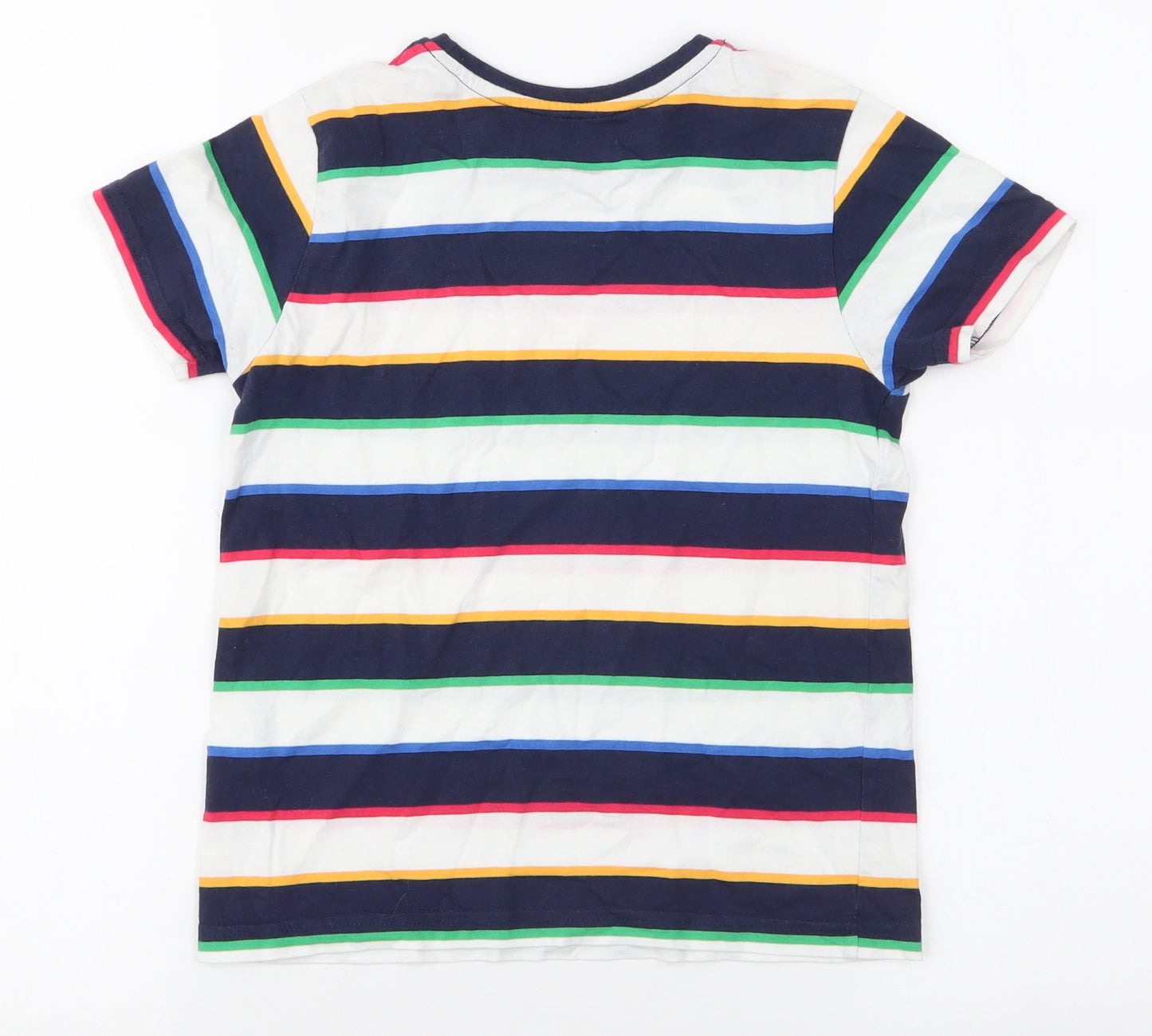 Primark Boys Multicoloured Striped 100% Cotton Jersey T-Shirt Size 7-8 Years Round Neck Pullover
