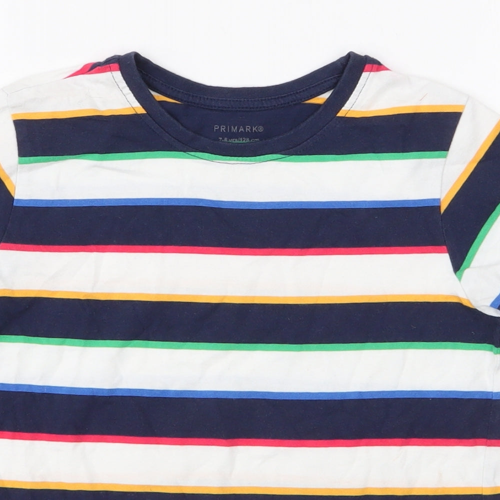Primark Boys Multicoloured Striped 100% Cotton Jersey T-Shirt Size 7-8 Years Round Neck Pullover