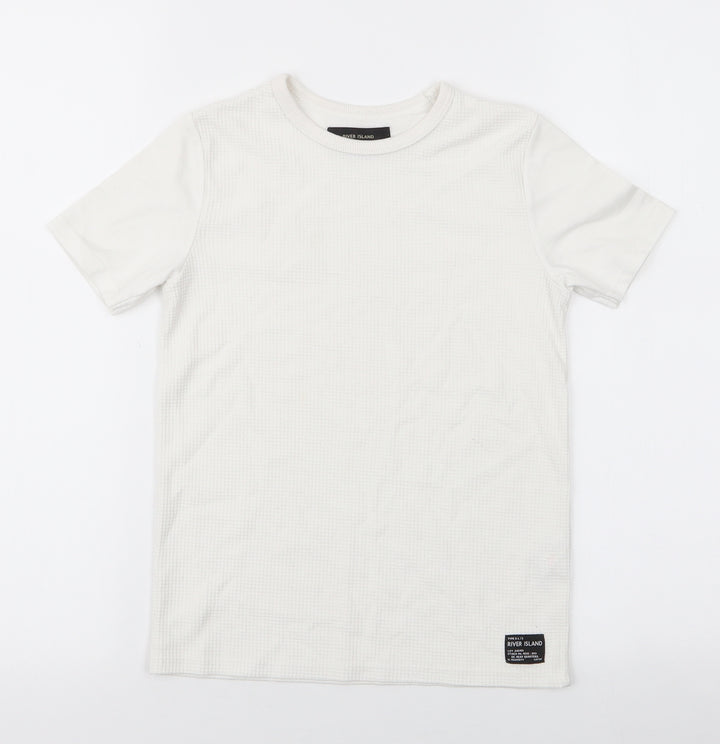 River Island Boys White Cotton Jersey T-Shirt Size 5-6 Years Round Neck Pullover