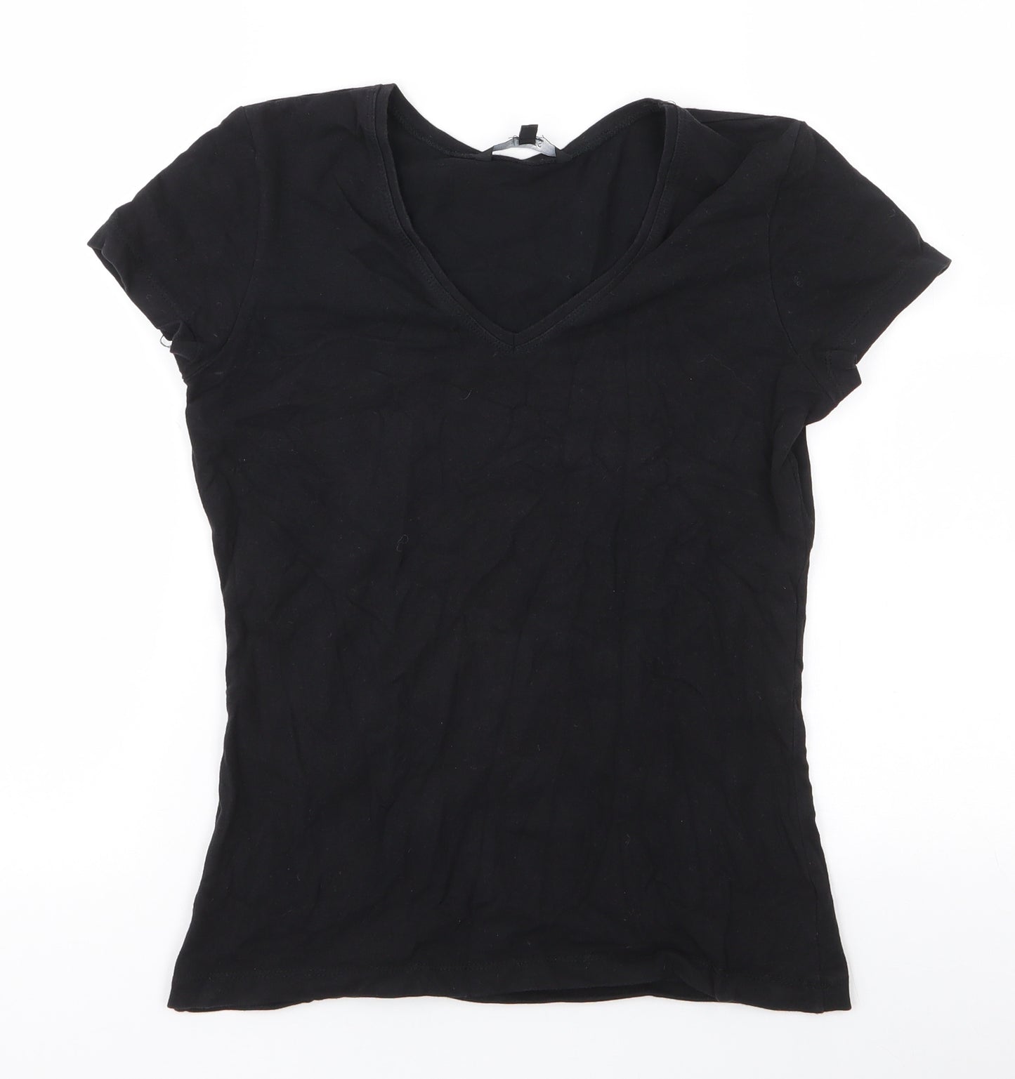 Dunnes Womens Black  Cotton Jersey T-Shirt Size 10 V-Neck
