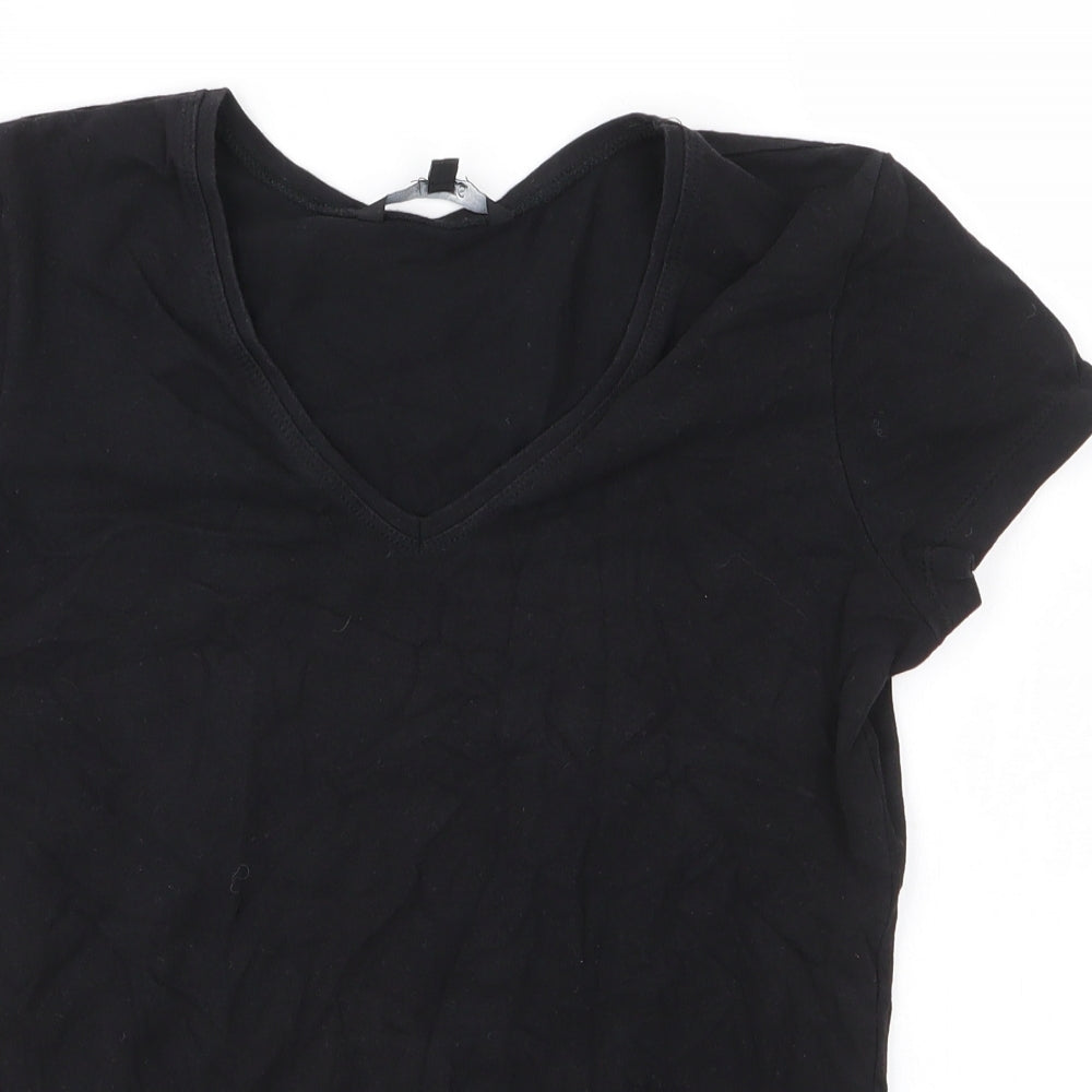 Dunnes Womens Black  Cotton Jersey T-Shirt Size 10 V-Neck
