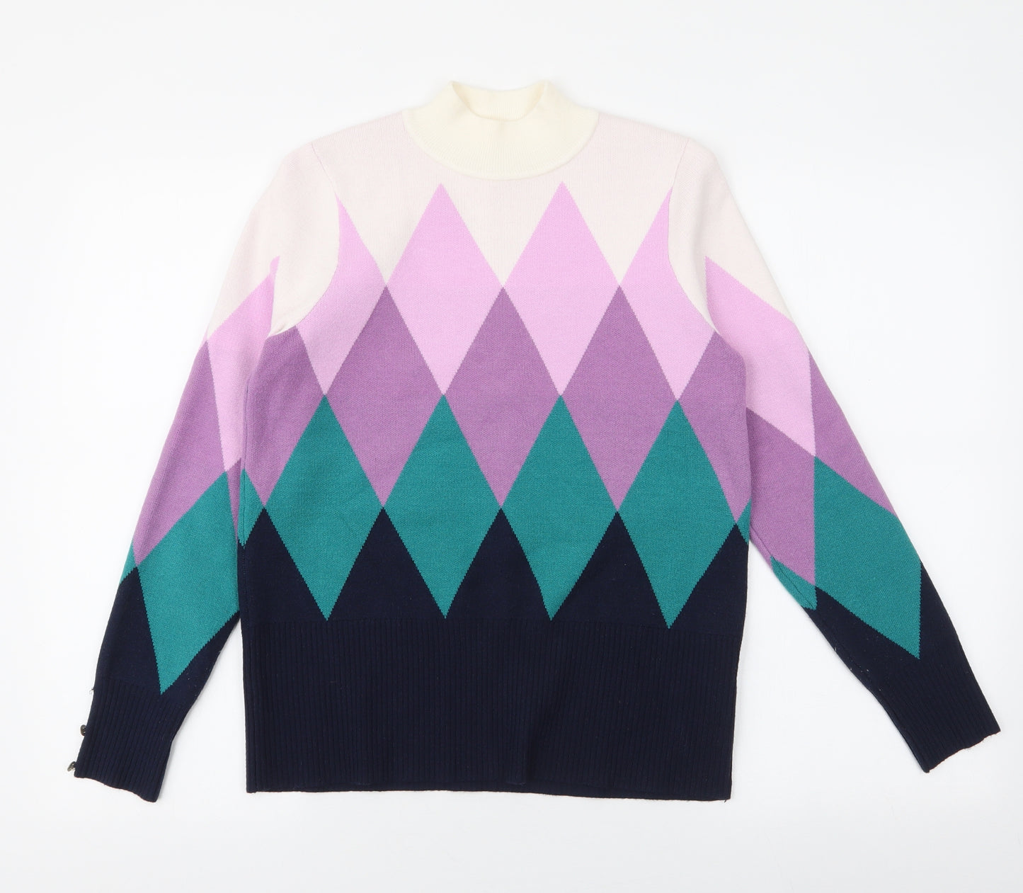 Marks and Spencer Womens Multicoloured High Neck Geometric Viscose Pullover Jumper Size 12