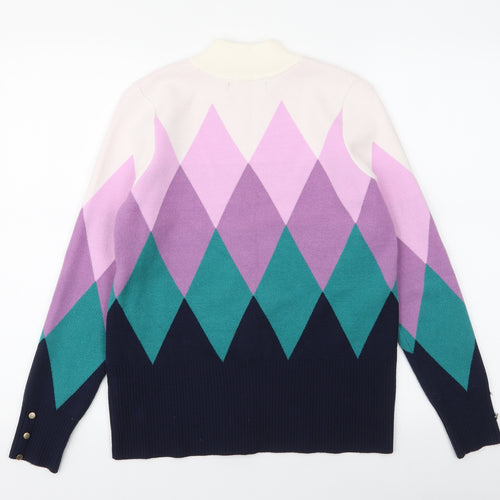 Marks and Spencer Womens Multicoloured High Neck Geometric Viscose Pullover Jumper Size 12