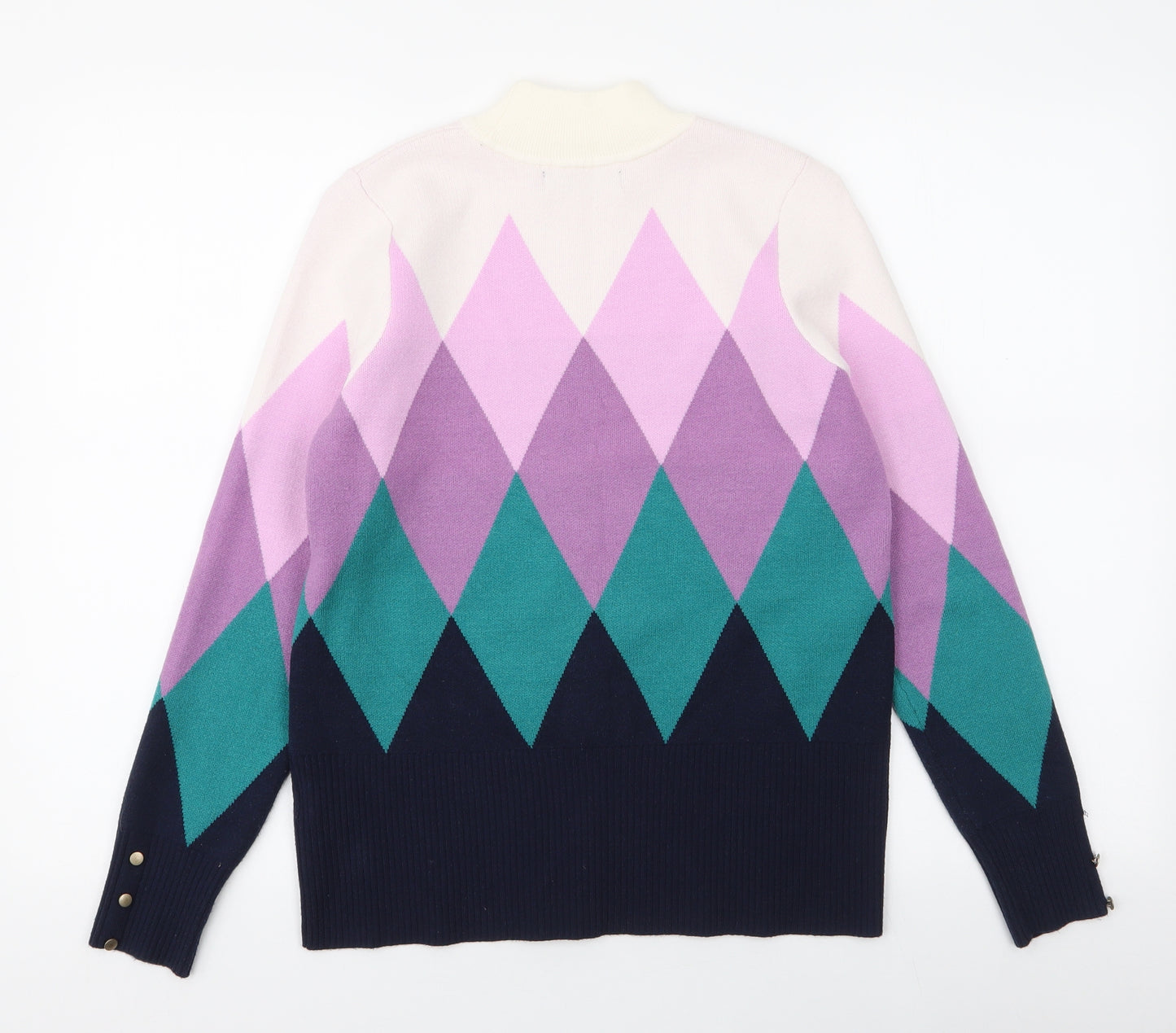 Marks and Spencer Womens Multicoloured High Neck Geometric Viscose Pullover Jumper Size 12