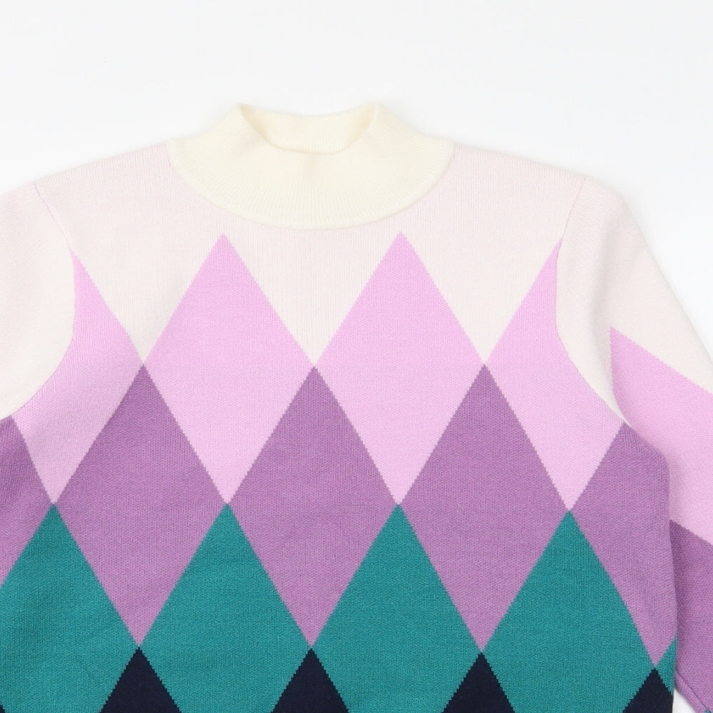 Marks and Spencer Womens Multicoloured High Neck Geometric Viscose Pullover Jumper Size 12