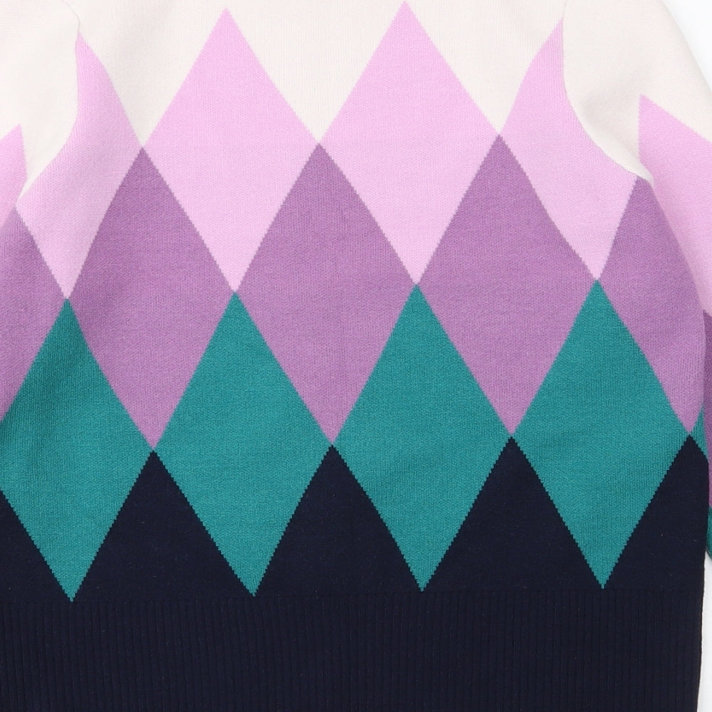Marks and Spencer Womens Multicoloured High Neck Geometric Viscose Pullover Jumper Size 12