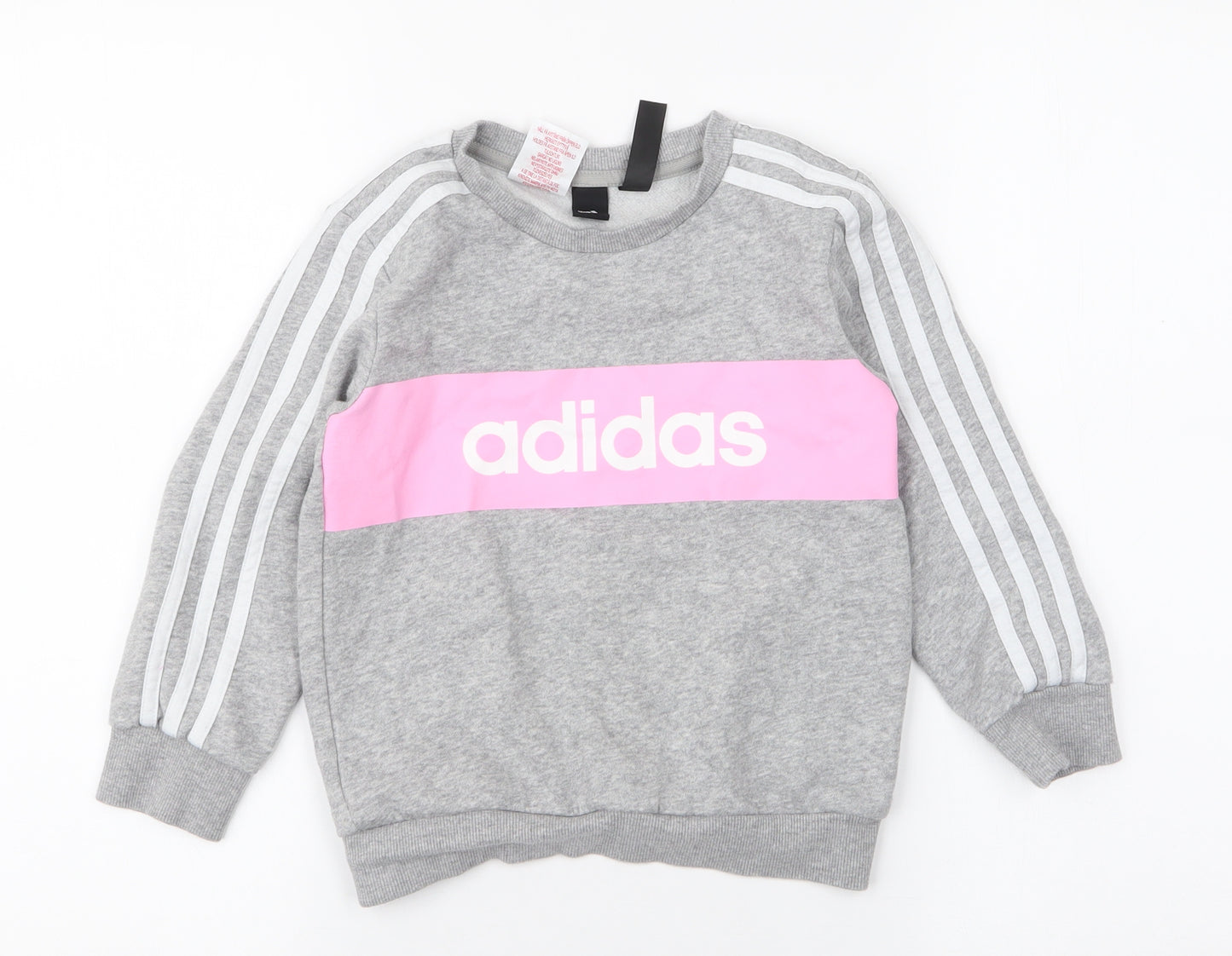 adidas Girls Grey Striped Cotton Pullover Sweatshirt Size 5-6 Years  Pullover