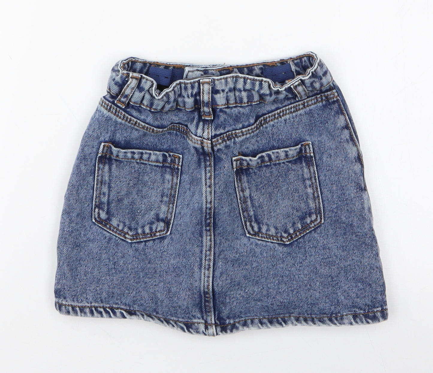 Denim & Co. Girls Blue  100% Cotton A-Line Skirt Size 5-6 Years  Regular Zip