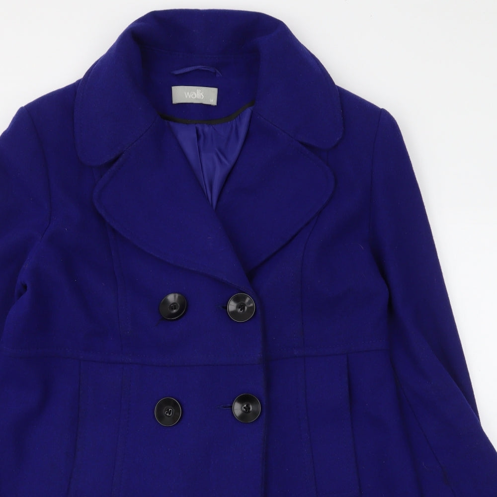 Wallis Womens Blue   Overcoat Coat Size 14  Button