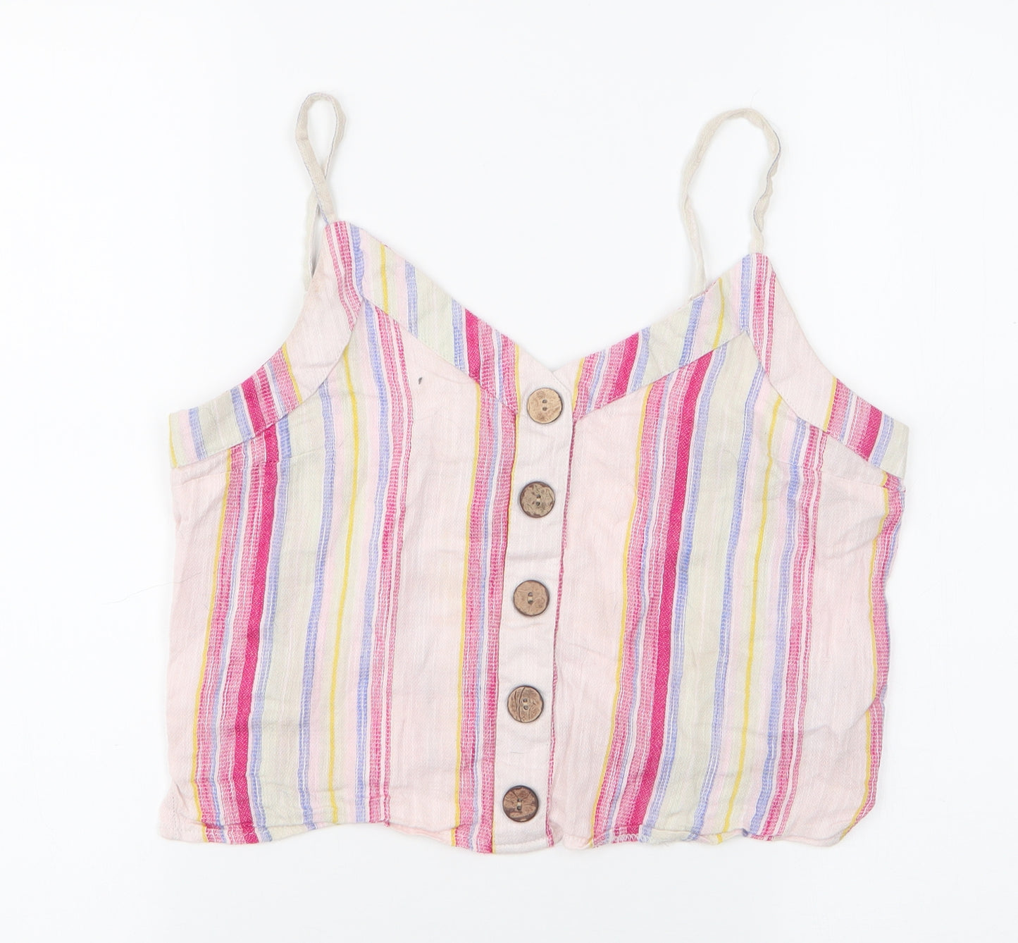 Primark Womens Multicoloured Striped 100% Cotton Cropped Tank Size 10 V-Neck