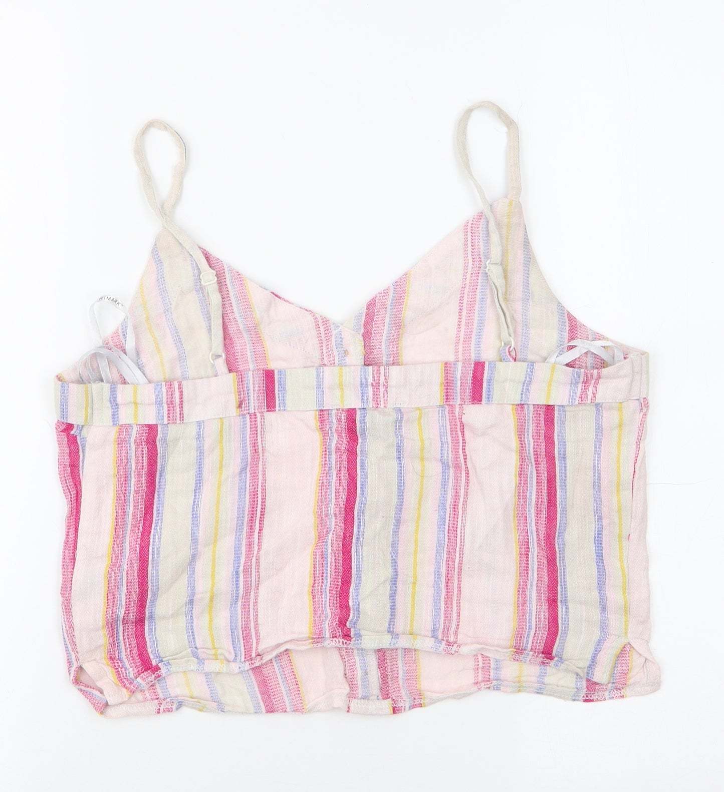 Primark Womens Multicoloured Striped 100% Cotton Cropped Tank Size 10 V-Neck