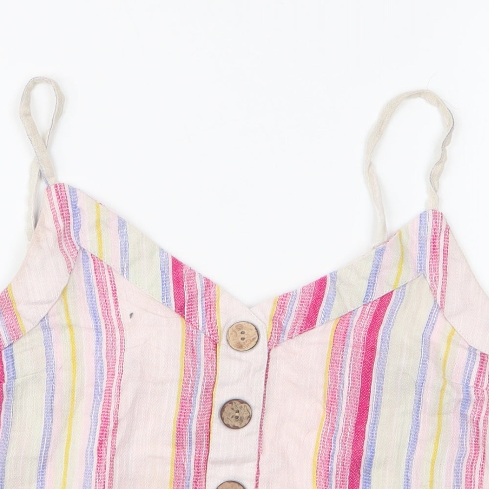 Primark Womens Multicoloured Striped 100% Cotton Cropped Tank Size 10 V-Neck
