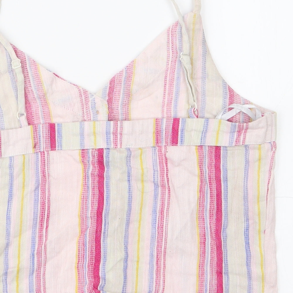 Primark Womens Multicoloured Striped 100% Cotton Cropped Tank Size 10 V-Neck