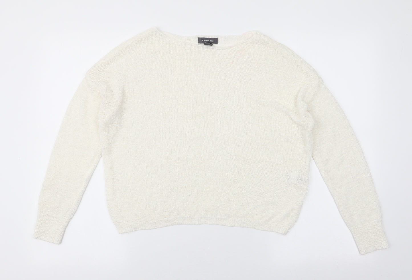 Primark Womens White Round Neck  Acrylic Pullover Jumper Size XS