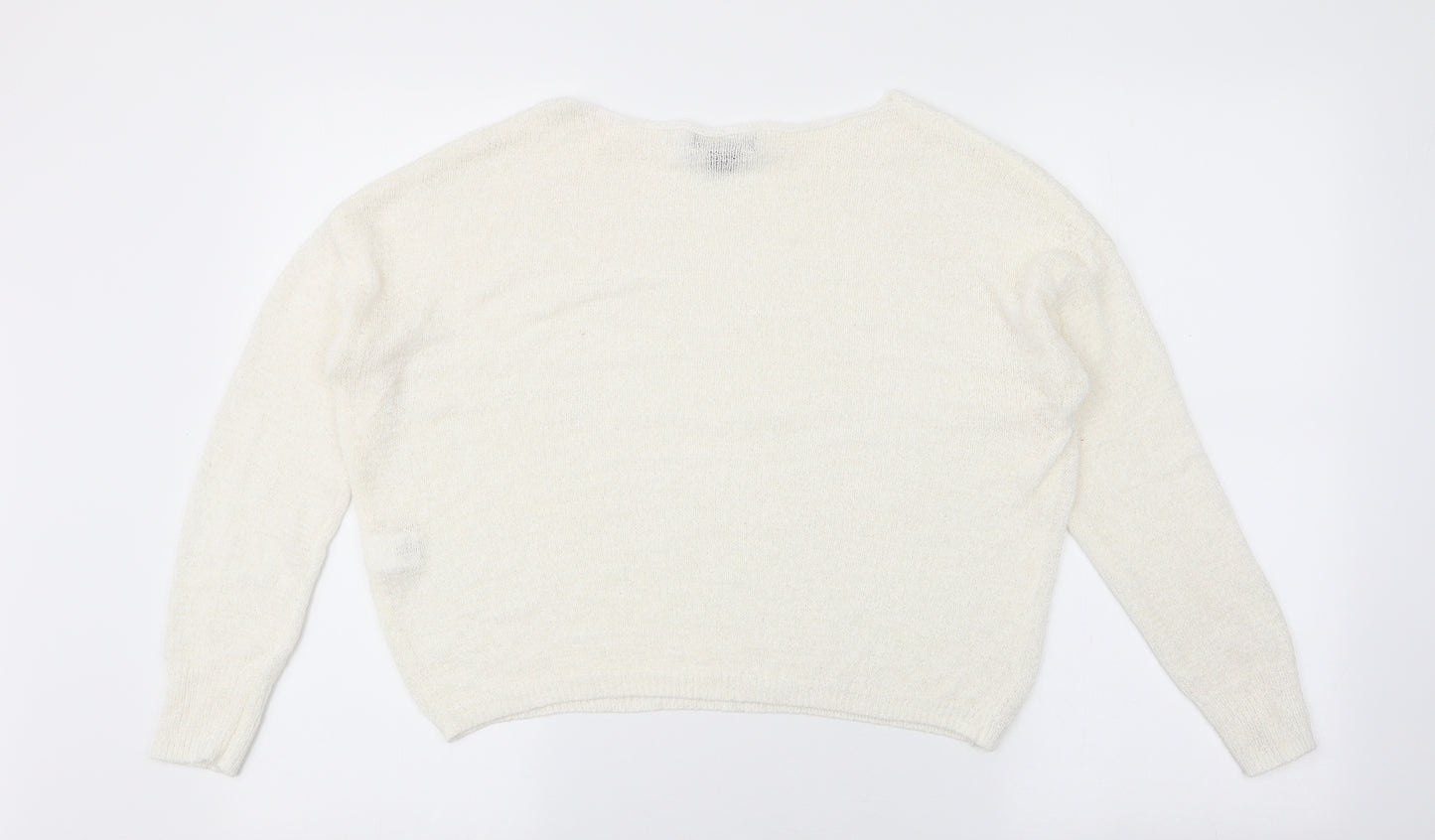Primark Womens White Round Neck  Acrylic Pullover Jumper Size XS