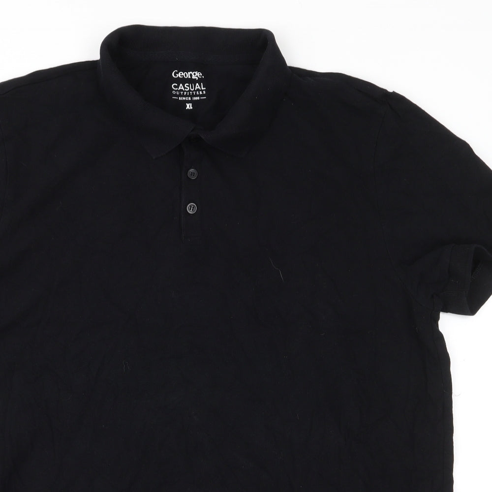George Mens Black  100% Cotton  Polo Size 3XL Collared Button