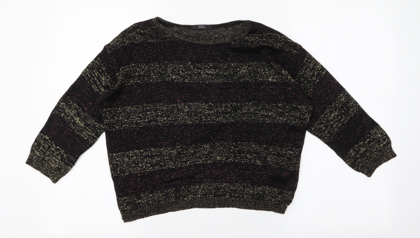 Marks and Spencer Womens Multicoloured Striped Acrylic Basic Blouse Size 8 Round Neck