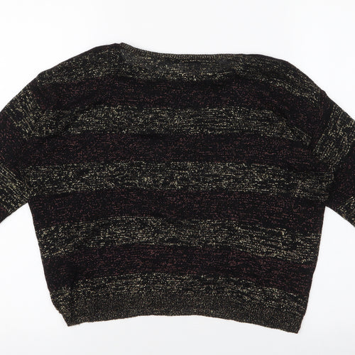 Marks and Spencer Womens Multicoloured Striped Acrylic Basic Blouse Size 8 Round Neck
