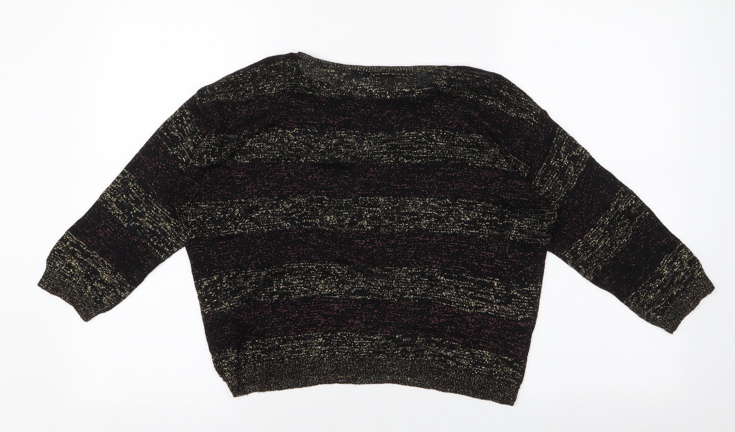 Marks and Spencer Womens Multicoloured Striped Acrylic Basic Blouse Size 8 Round Neck