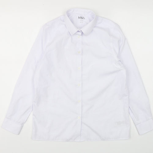 Marks and Spencer Boys White  Polyester Basic Button-Up Size 13-14 Years Collared Button
