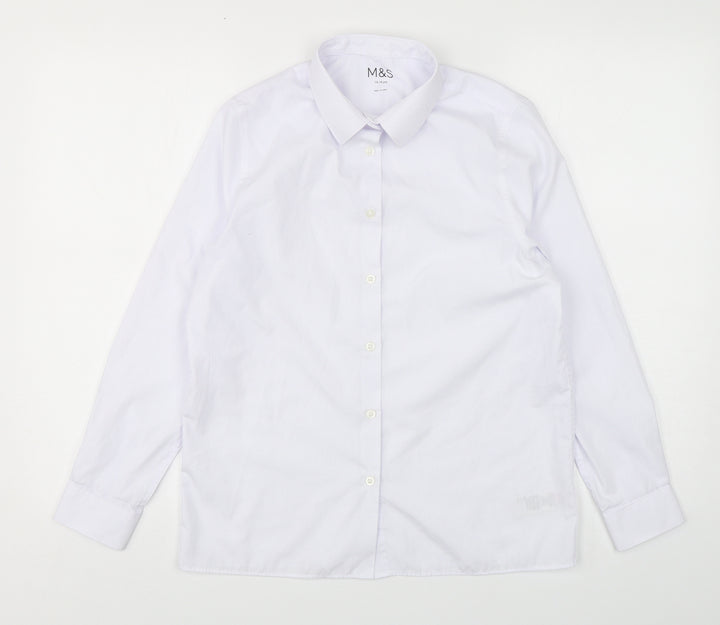 Marks and Spencer Boys White  Polyester Basic Button-Up Size 13-14 Years Collared Button